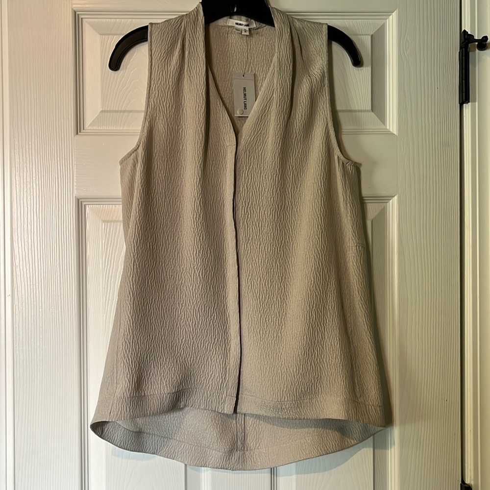 NWT Helmut Lang Sleeveless Button Front Shirt in Stone Size Medium 100% Silk